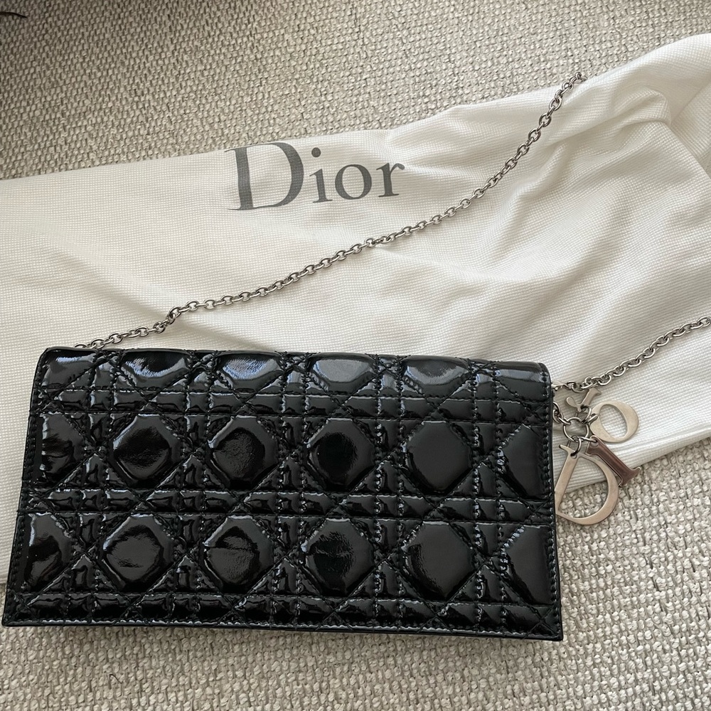 Dior patent leather clutch with removable chain